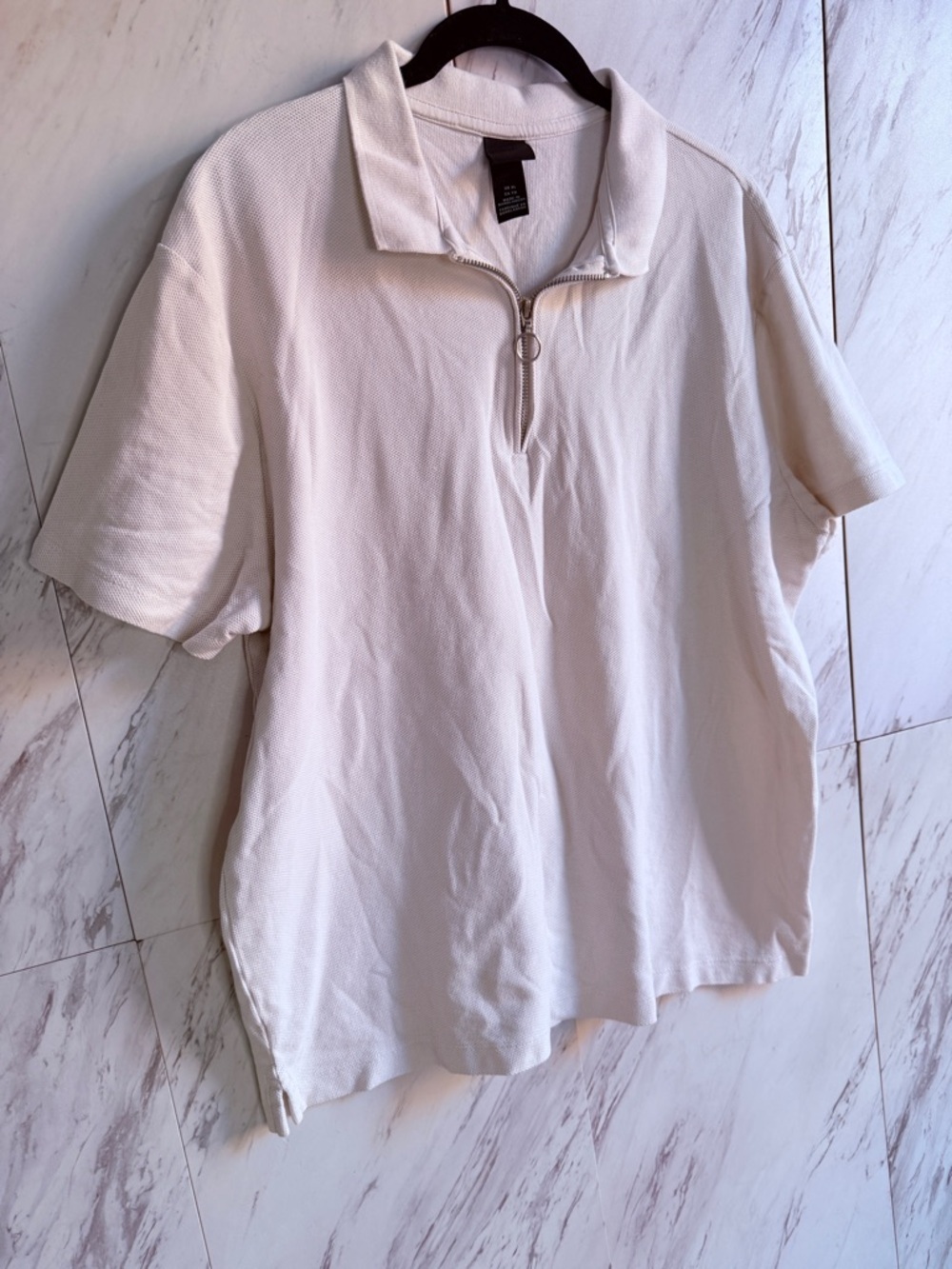 H&M Quarter Zip White Minimalist Short Sleeve Polo Shirt SZ XL
